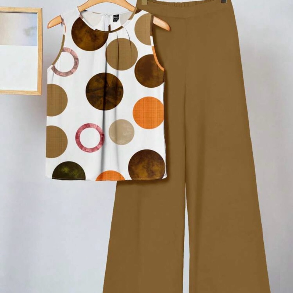 Stylish Tan Wide-Leg Pants and Top